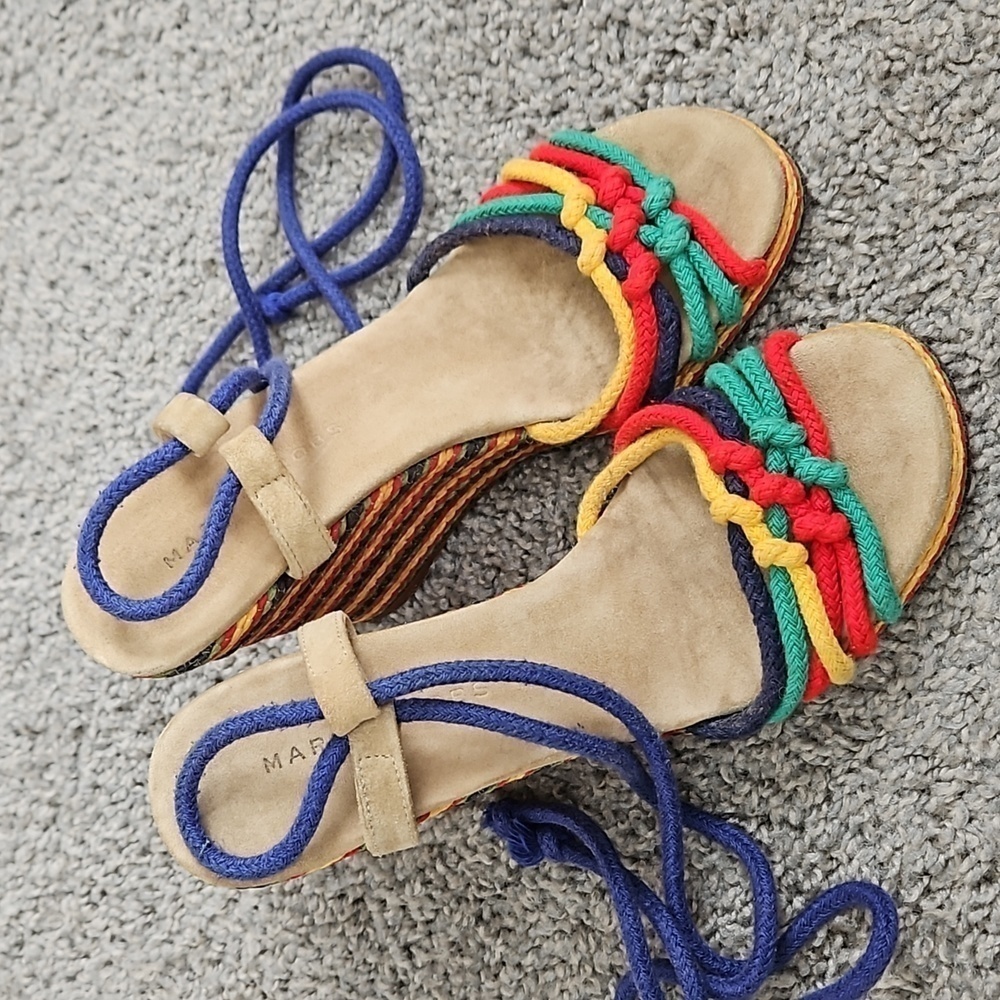 Marc Jacobs Multicolor Rope Wedge Sandals with Tan Suede Footbed